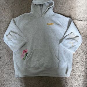 Gray Hoodie with Floral and Text Design